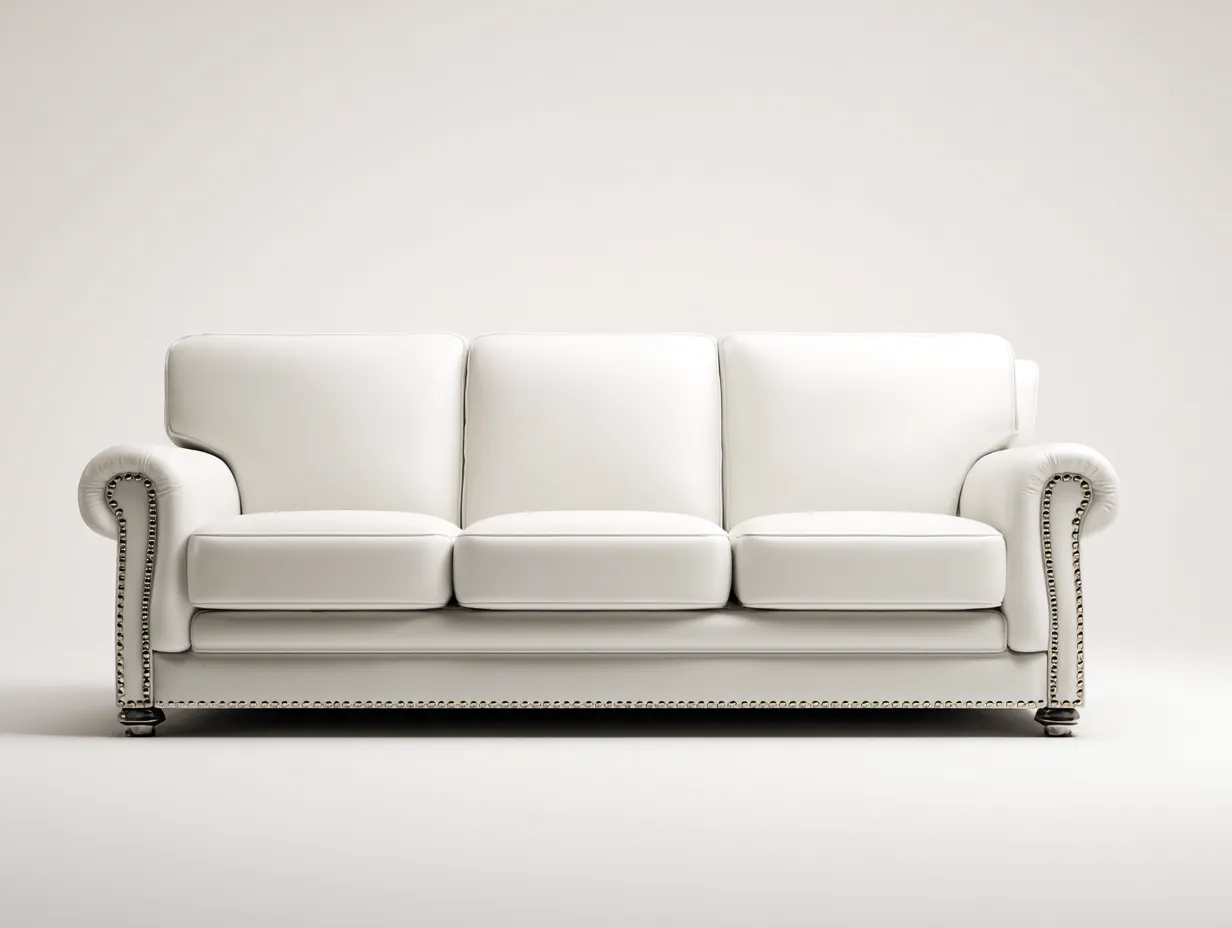 Canapé 3 places - cuir-bois - 214x93x85 cm - blanc cassé - style classique-Casamyhut