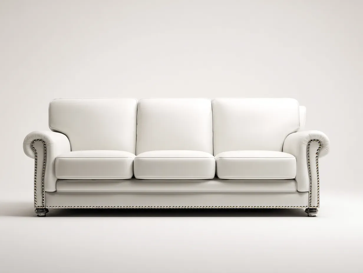 Canapé 3 places - cuir-bois - 214x93x85 cm - blanc cassé - style classique-Casamyhut