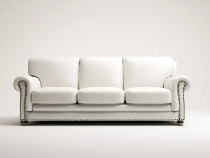 Canapé 3 places - cuir-bois - 214x93x85 cm - blanc cassé - style classique-Casamyhut