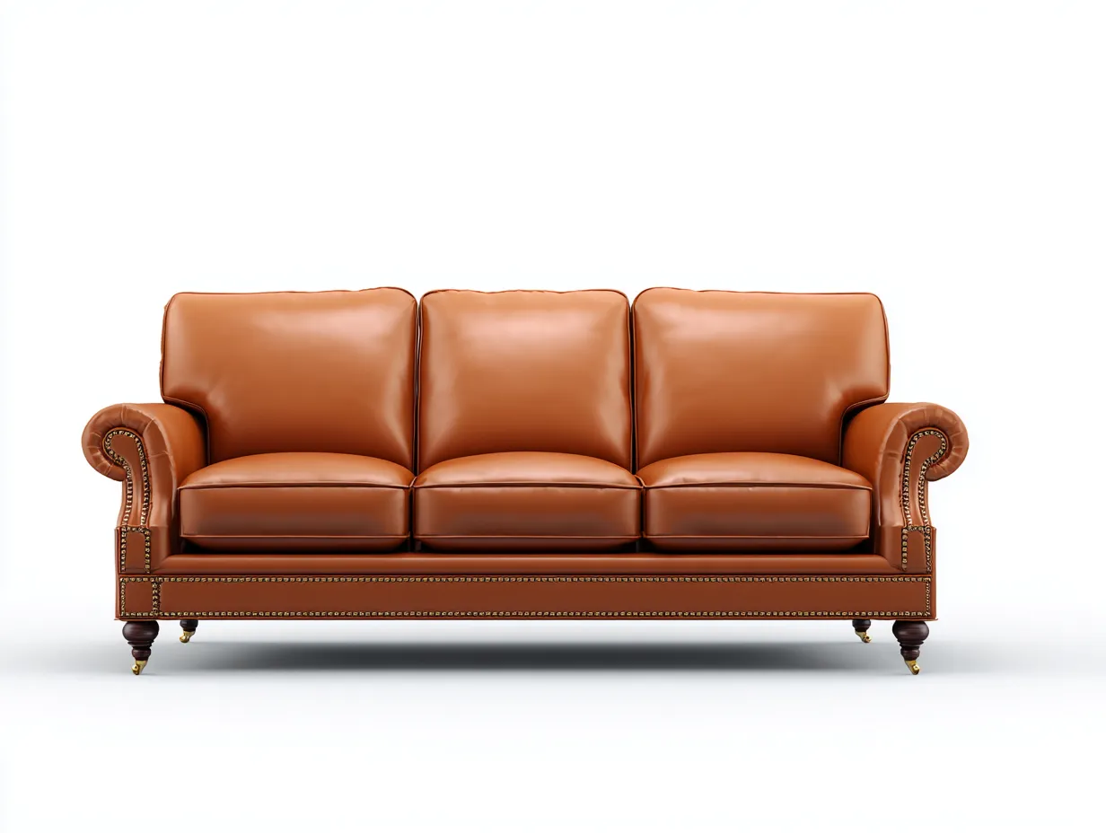 Canapé 3 places - cuir-bois - 220x93x87 cm - marron clair - style classique-Casamyhut