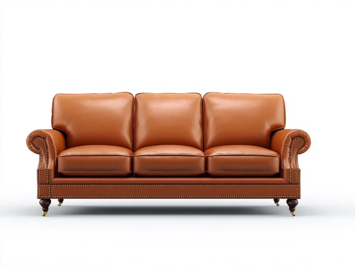 Canapé 3 places - cuir-bois - 220x93x87 cm - marron clair - style classique-Casamyhut