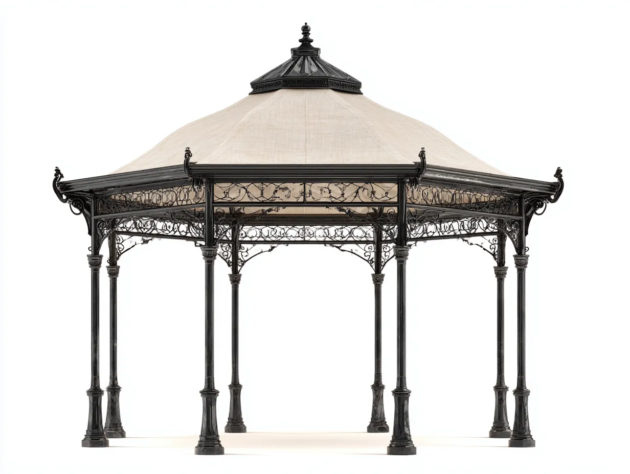 Tonnelle de jardin - métal-tissu polyester - 360x360x325 cm - beige-noir - style classique-Casamyhut