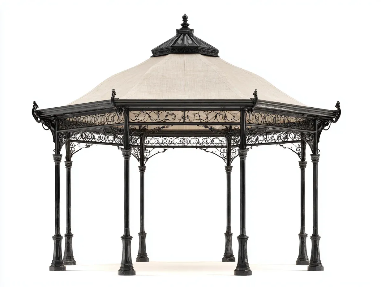 Tonnelle de jardin - métal-tissu polyester - 360x360x325 cm - beige-noir - style classique-Casamyhut