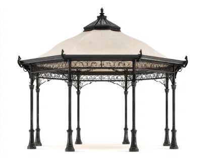 Tonnelle de jardin - métal-tissu polyester - 360x360x325 cm - beige-noir - style classique-Casamyhut