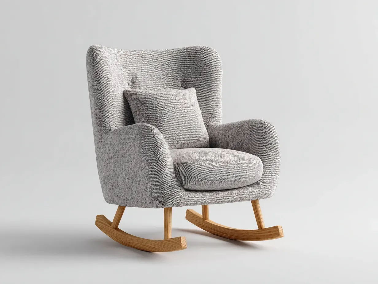 Fauteuil à bascule - tissu-bois - 92x78x104 cm - gris - style nordique-Casamyhut