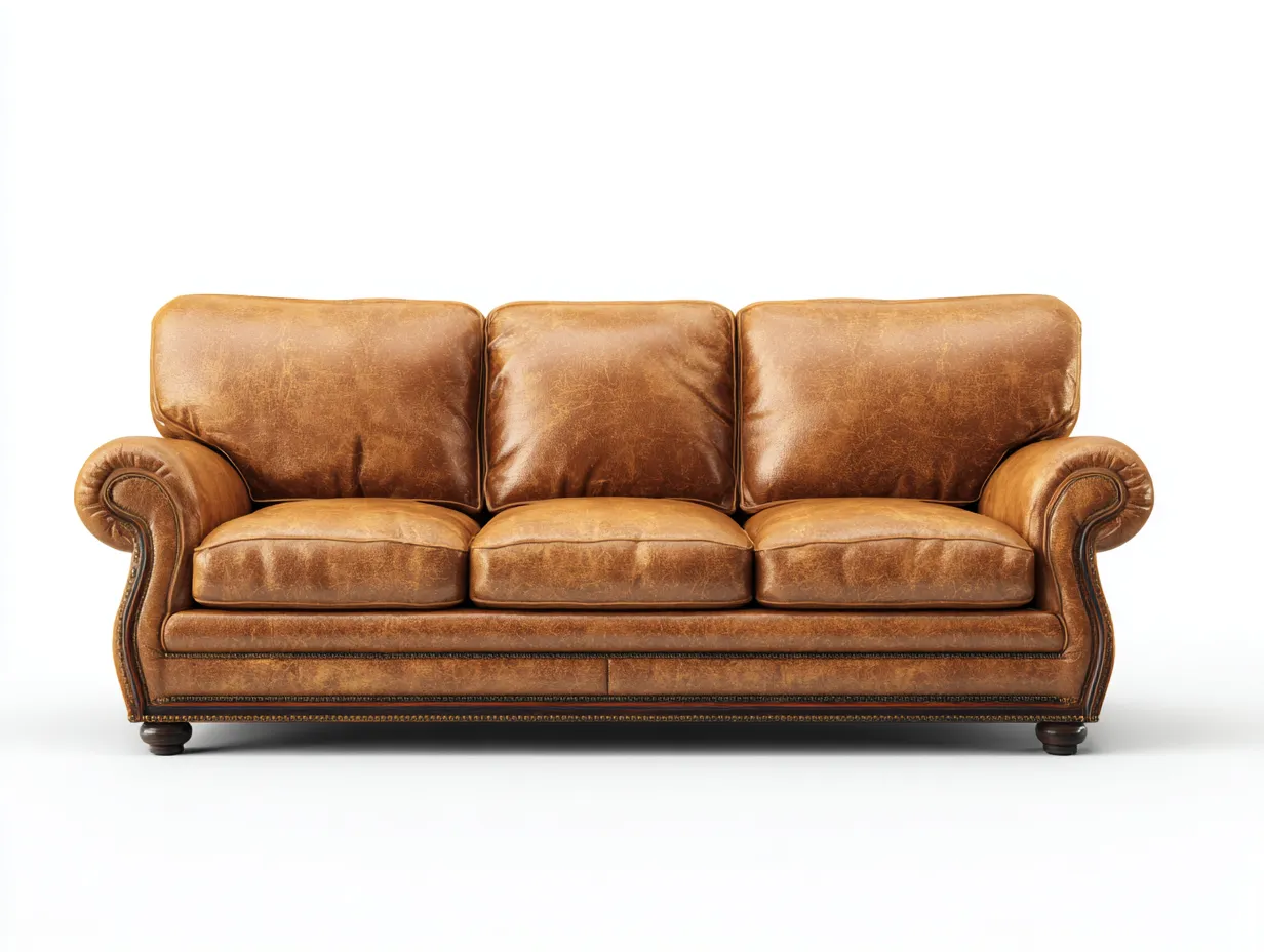 Canapé 3 places - cuir-bois - 212x95x86 cm - marron vieilli - style classique-Casamyhut