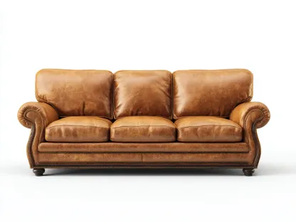 Canapé 3 places - cuir-bois - 212x95x86 cm - marron vieilli - style classique-Casamyhut