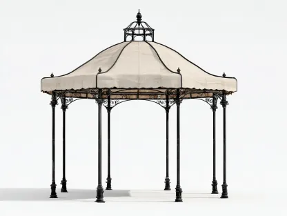 Tonnelle de jardin - métal-tissu polyester - 370x370x340 cm - beige-noir - style classique-Casamyhut