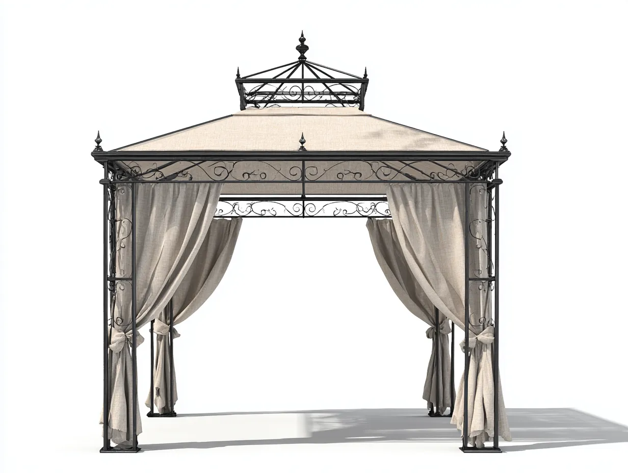 Tonnelle de jardin - métal-tissu polyester - 340x340x320 cm - beige-noir - style classique-Casamyhut