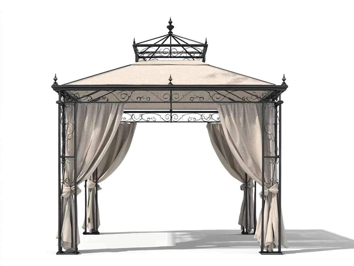 Tonnelle de jardin - métal-tissu polyester - 340x340x320 cm - beige-noir - style classique-Casamyhut