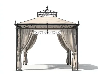 Tonnelle de jardin - métal-tissu polyester - 340x340x320 cm - beige-noir - style classique-Casamyhut