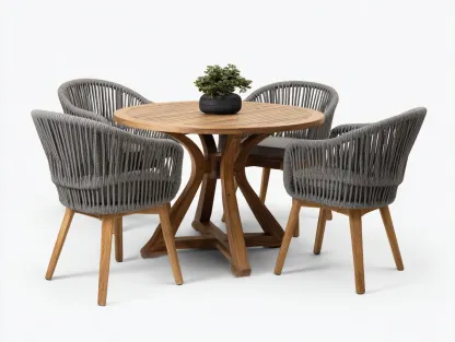 Salon de jardin repas-bois-corde-110x110x74 cm-marron-gris-style naturel moderne-Casamyhut