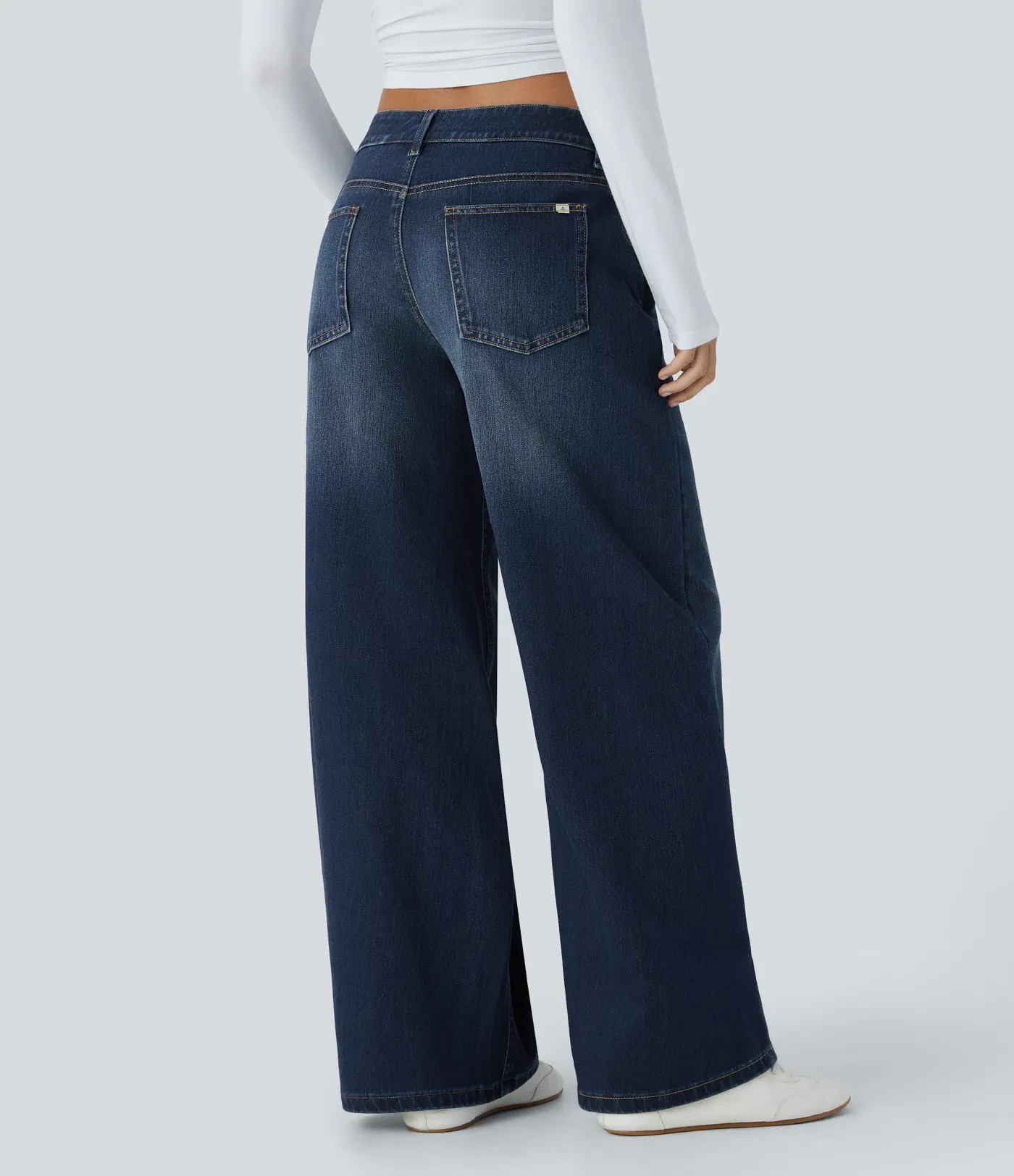 Asymmetric Low Rise Zipper Pockets Baggy Wide Leg Washed Casual Jeans