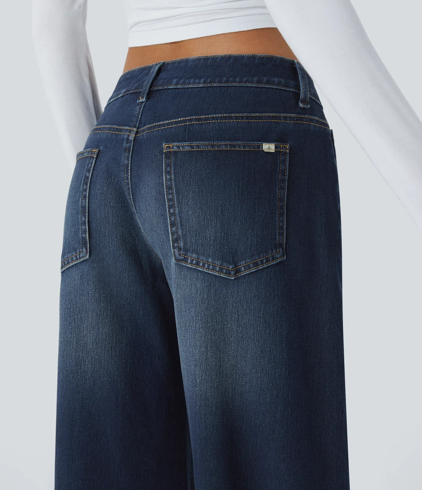 Asymmetric Low Rise Zipper Pockets Baggy Wide Leg Washed Casual Jeans