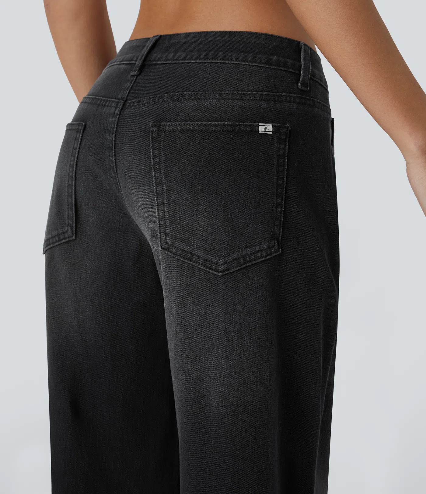 Asymmetric Low Rise Zipper Pockets Baggy Wide Leg Washed Casual Jeans