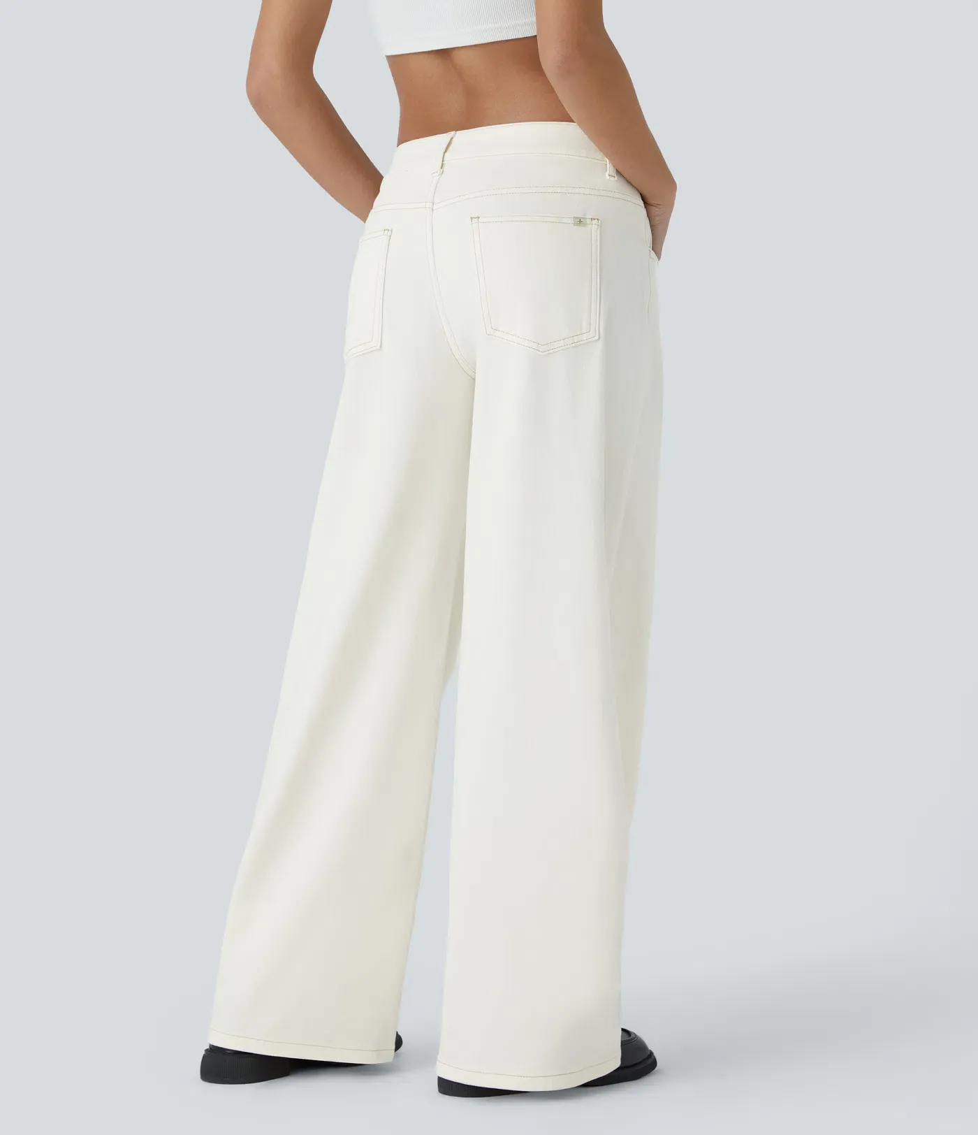 Asymmetric Low Rise Zipper Pockets Baggy Wide Leg Washed Casual Jeans