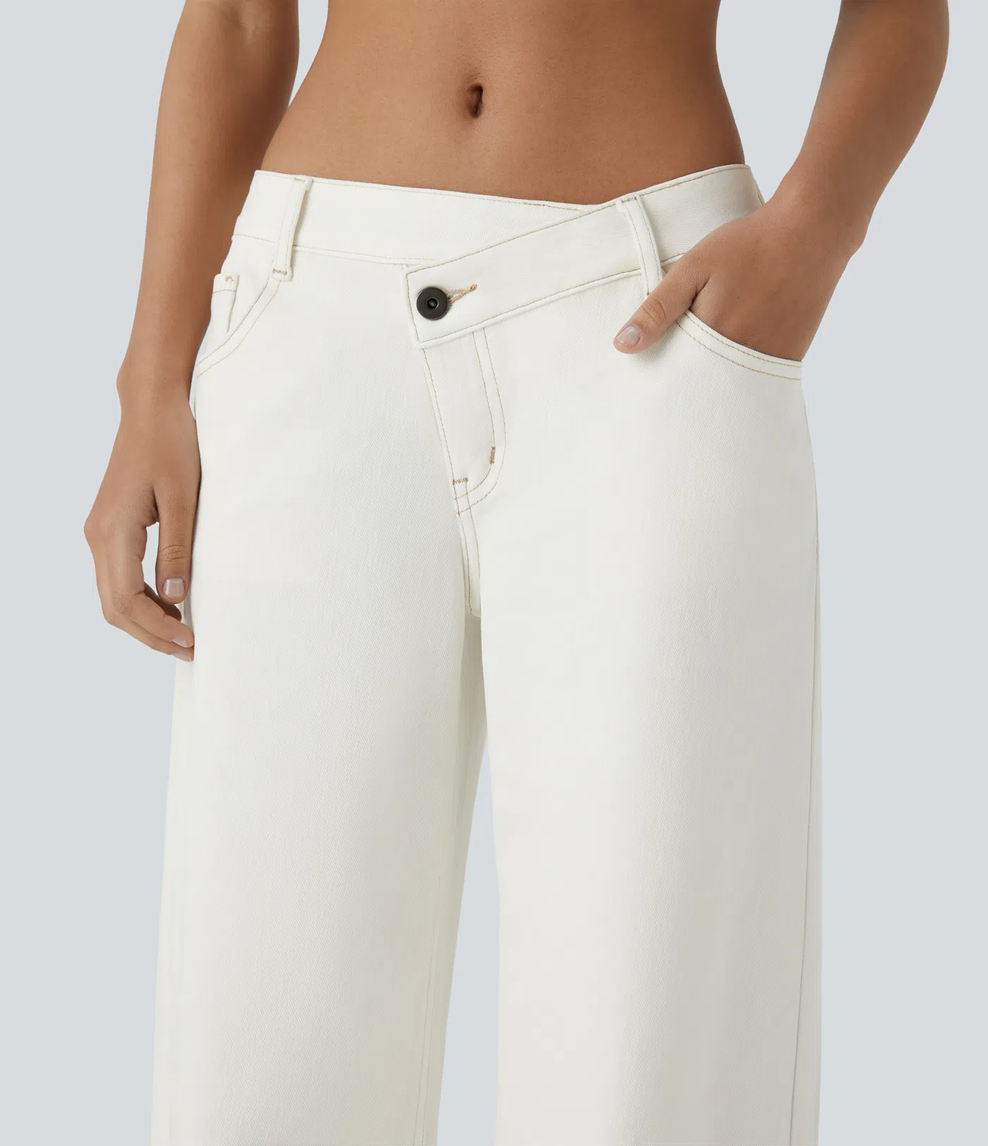 Asymmetric Low Rise Zipper Pockets Baggy Wide Leg Washed Casual Jeans