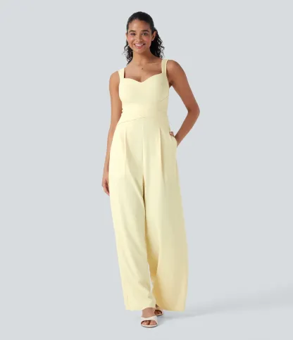 U Back Sleeveless Casual Jumpsuit with Pockets