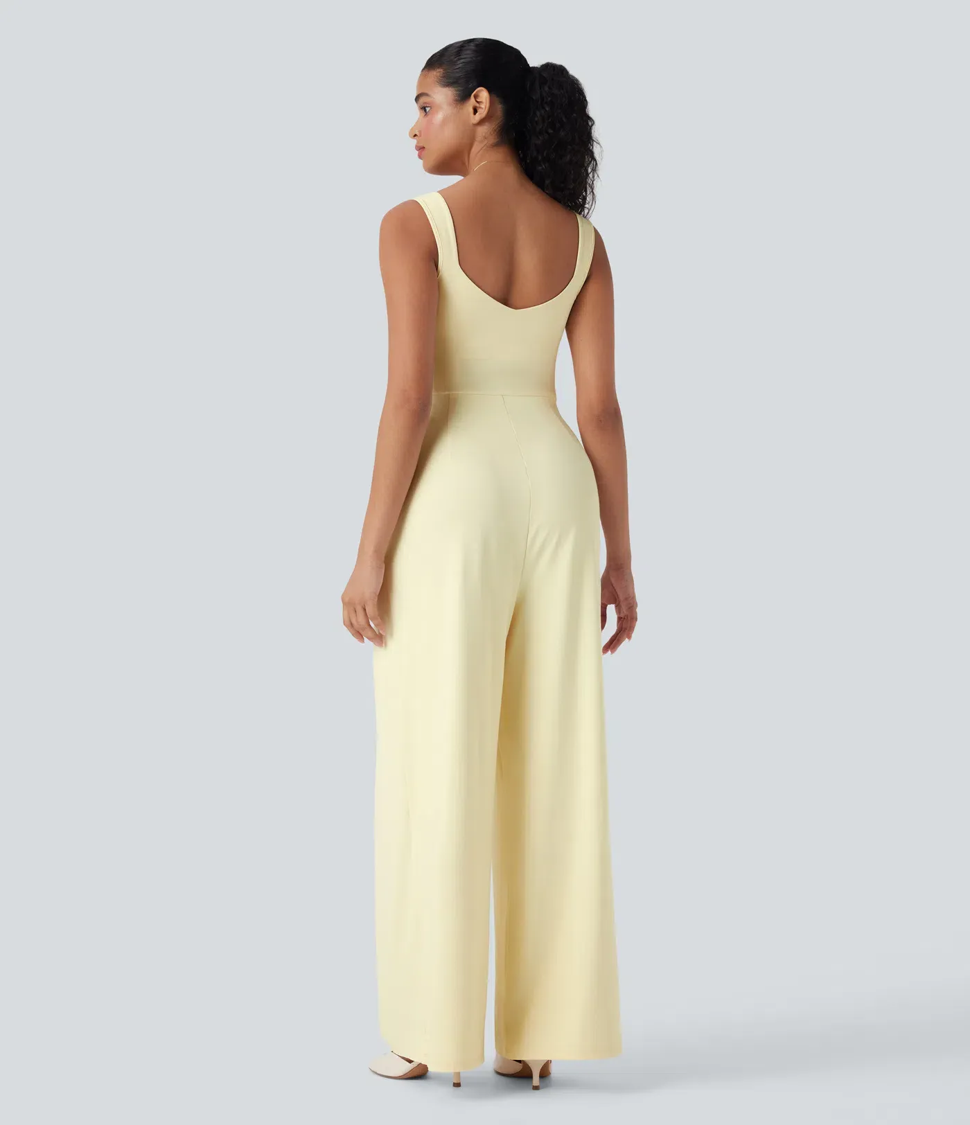 U Back Sleeveless Casual Jumpsuit with Pockets