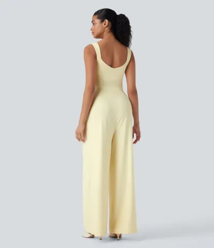 U Back Sleeveless Casual Jumpsuit with Pockets