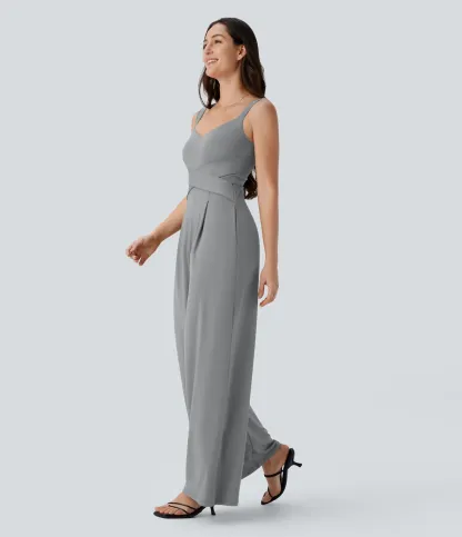 U Back Sleeveless Casual Jumpsuit with Pockets