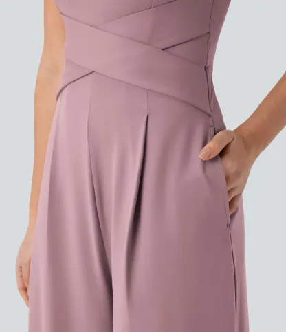 U Back Sleeveless Casual Jumpsuit with Pockets