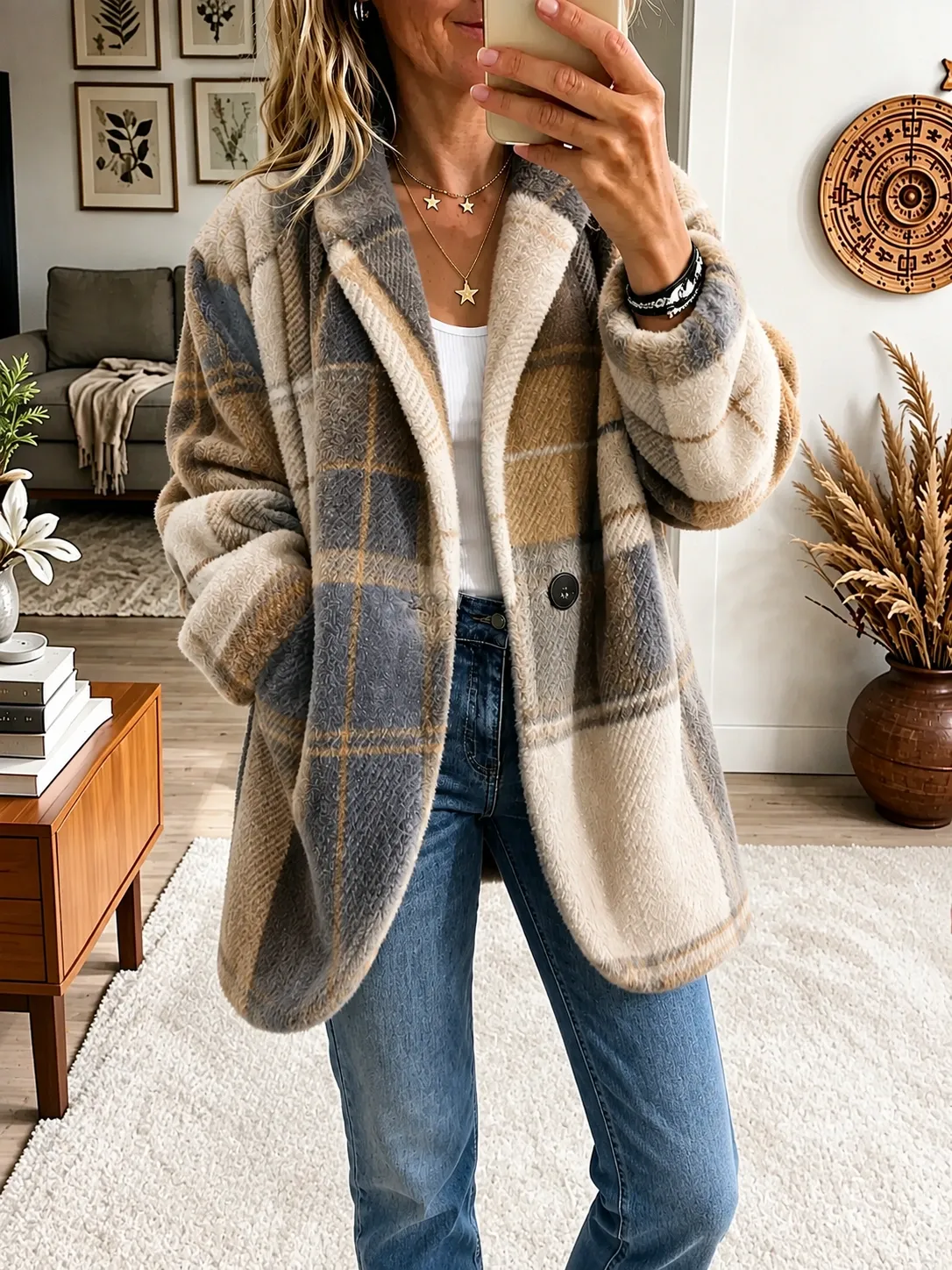 Vibrant Plaid Fuzzy Fleece Jacket