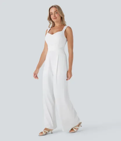U Back Sleeveless Casual Jumpsuit with Pockets