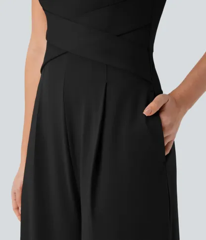 U Back Sleeveless Casual Jumpsuit with Pockets