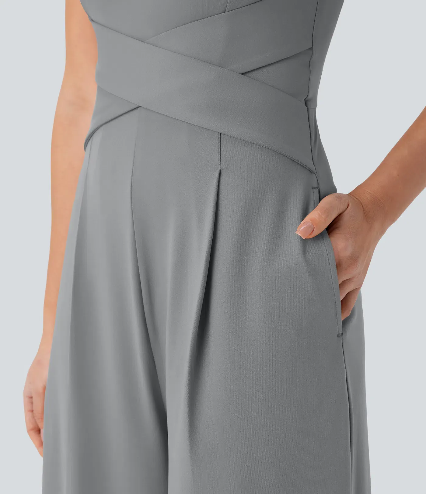 U Back Sleeveless Casual Jumpsuit with Pockets