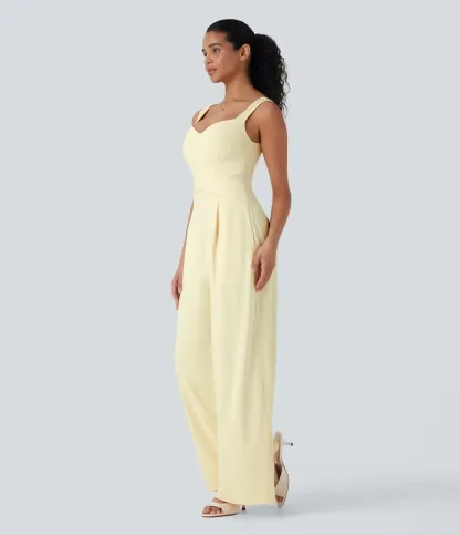 U Back Sleeveless Casual Jumpsuit with Pockets