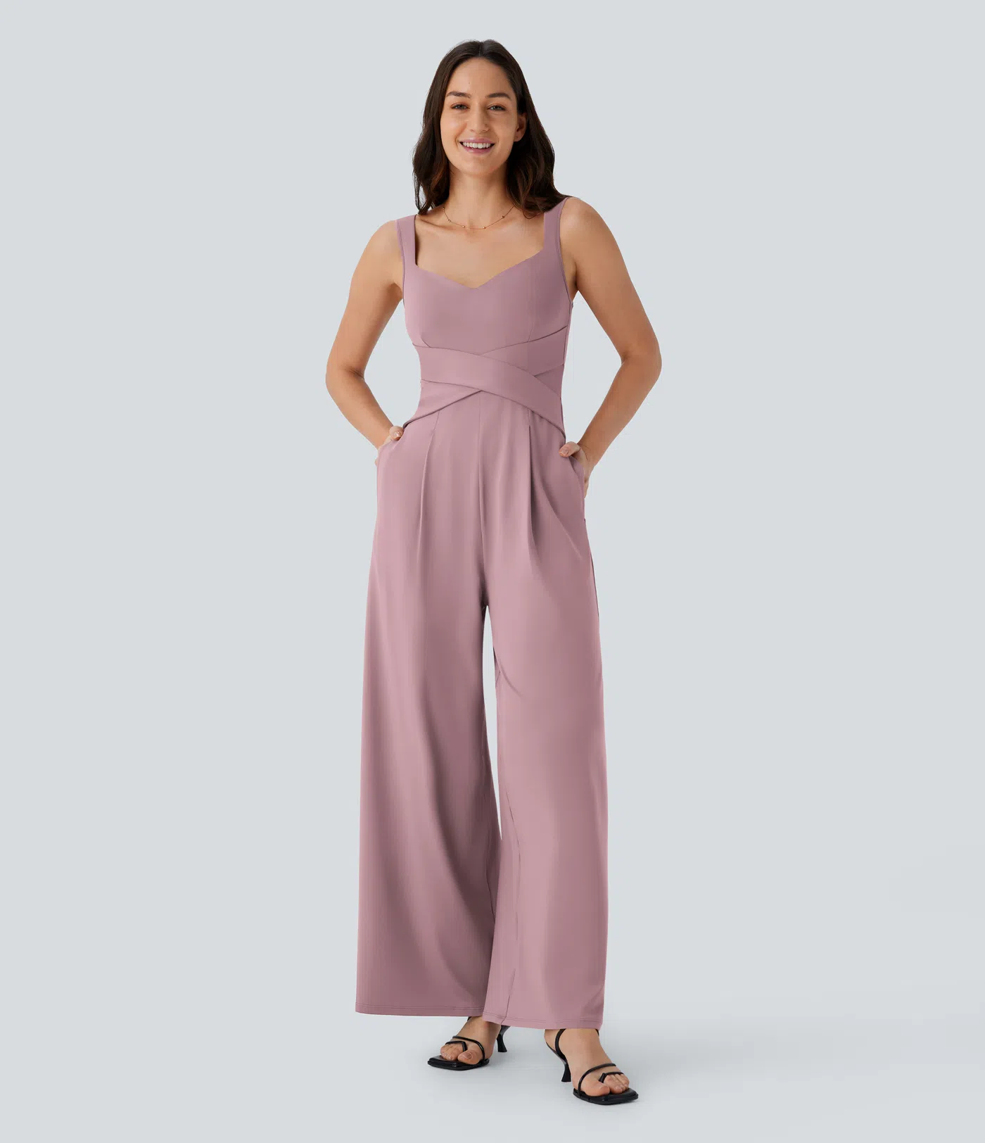 U Back Sleeveless Casual Jumpsuit with Pockets
