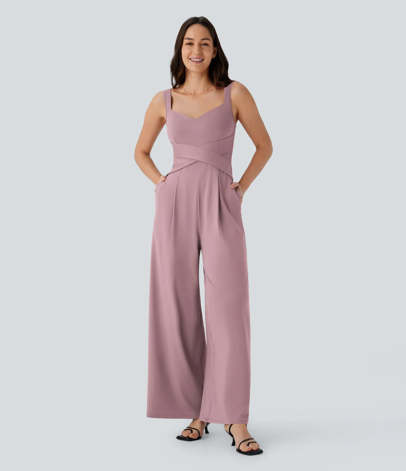 U Back Sleeveless Casual Jumpsuit with Pockets