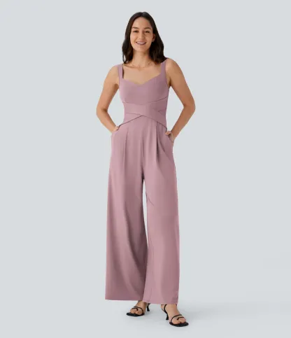 U Back Sleeveless Casual Jumpsuit with Pockets