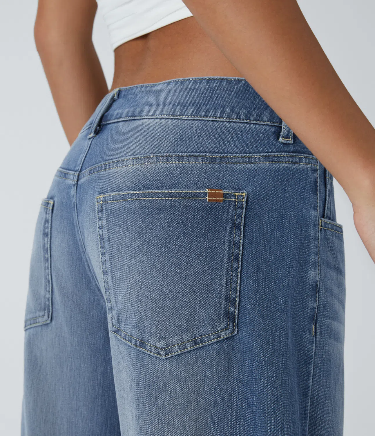 Asymmetric Low Rise Zipper Pockets Baggy Wide Leg Washed Casual Jeans
