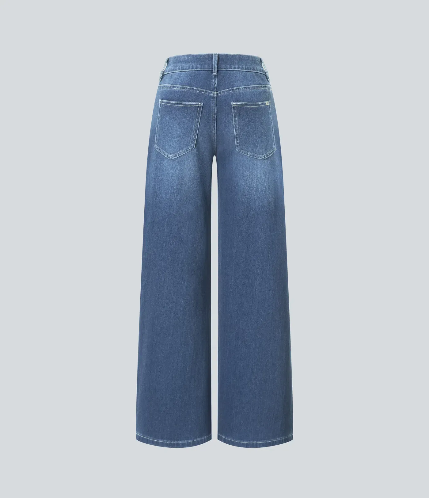 Asymmetric Low Rise Zipper Pockets Baggy Wide Leg Washed Casual Jeans