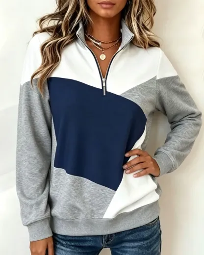 Colour Block Half Zip Stand Collar Sweatshirt