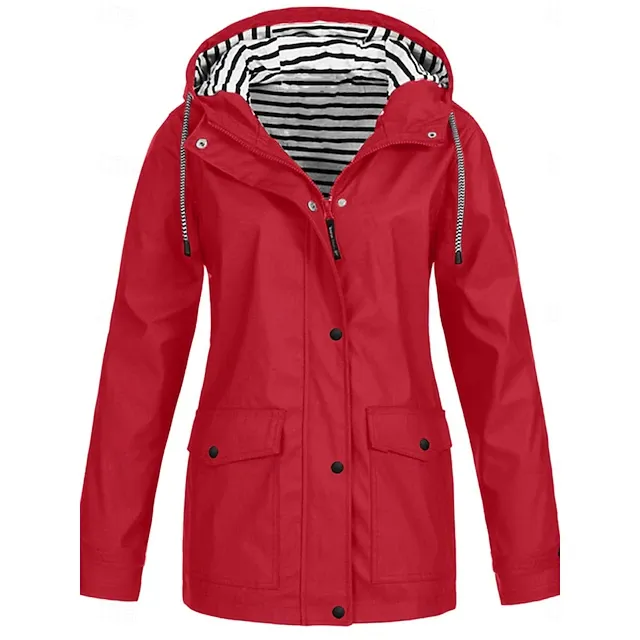 Women's Hoodie Jacket Waterproof Comfortable Pocket Buttons Casual Plain Vacation Street Casual Daily Wear Single Breasted Regular Hooded Regular Fit Long Sleeve Outerwear Yellow Red Navy Blue Spring