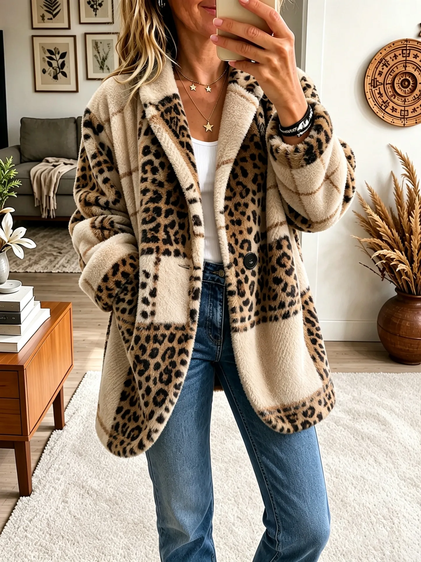 Vibrant Plaid Fuzzy Fleece Jacket