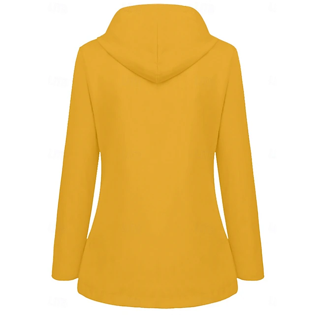 Women's Hoodie Jacket Waterproof Comfortable Pocket Buttons Casual Plain Vacation Street Casual Daily Wear Single Breasted Regular Hooded Regular Fit Long Sleeve Outerwear Yellow Red Navy Blue Spring