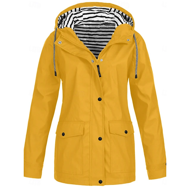 Women's Hoodie Jacket Waterproof Comfortable Pocket Buttons Casual Plain Vacation Street Casual Daily Wear Single Breasted Regular Hooded Regular Fit Long Sleeve Outerwear Yellow Red Navy Blue Spring