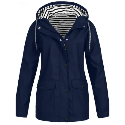 Women's Hoodie Jacket Waterproof Comfortable Pocket Buttons Casual Plain Vacation Street Casual Daily Wear Single Breasted Regular Hooded Regular Fit Long Sleeve Outerwear Yellow Red Navy Blue Spring