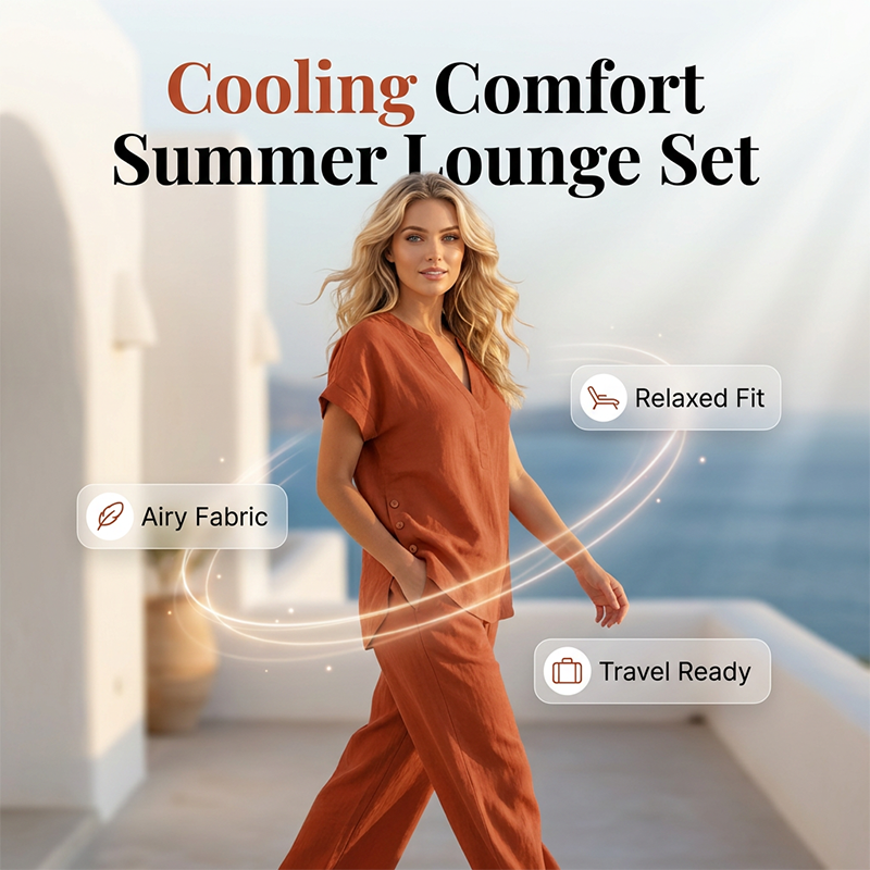 Women's summer set, with short sleeves, in solid colors and a loose fit (blouse with pockets)