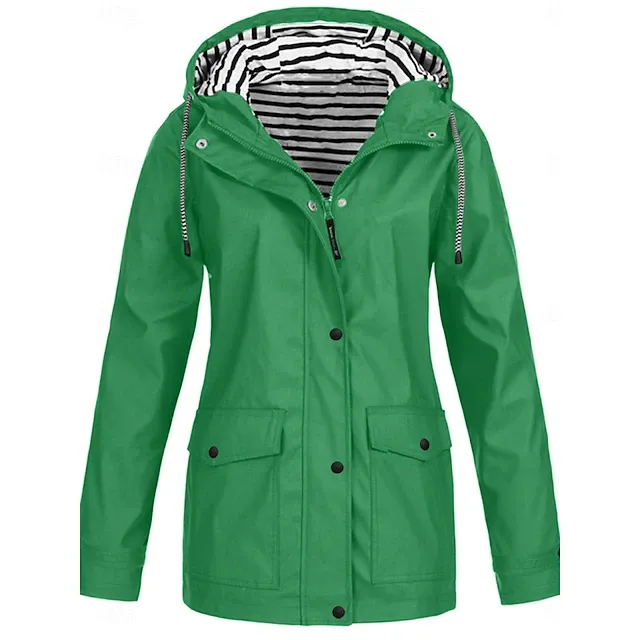 Women's Hoodie Jacket Waterproof Comfortable Pocket Buttons Casual Plain Vacation Street Casual Daily Wear Single Breasted Regular Hooded Regular Fit Long Sleeve Outerwear Yellow Red Navy Blue Spring