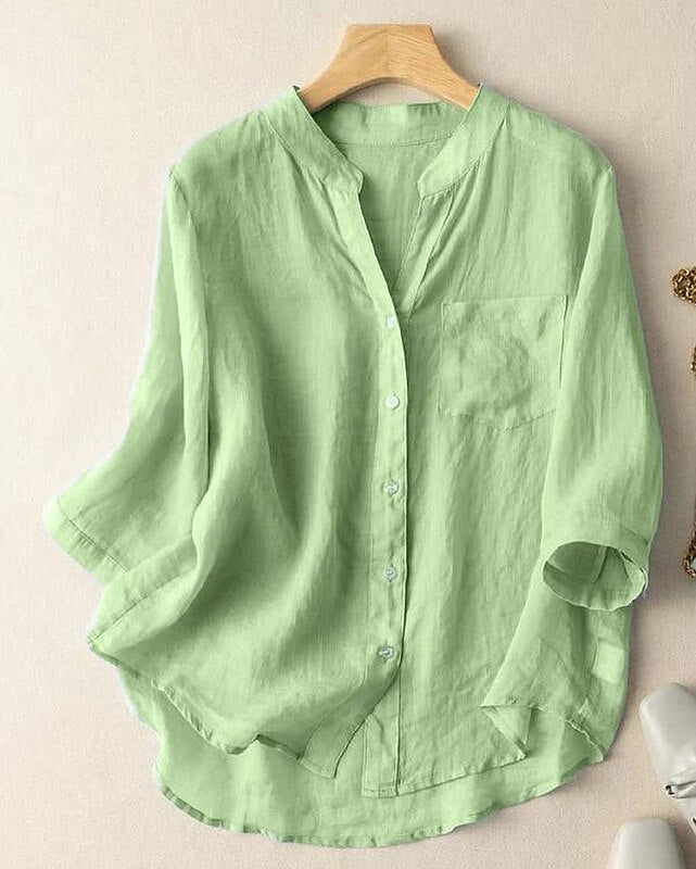 Women's cotton and linen shirt - casual Half Sleeve summer top