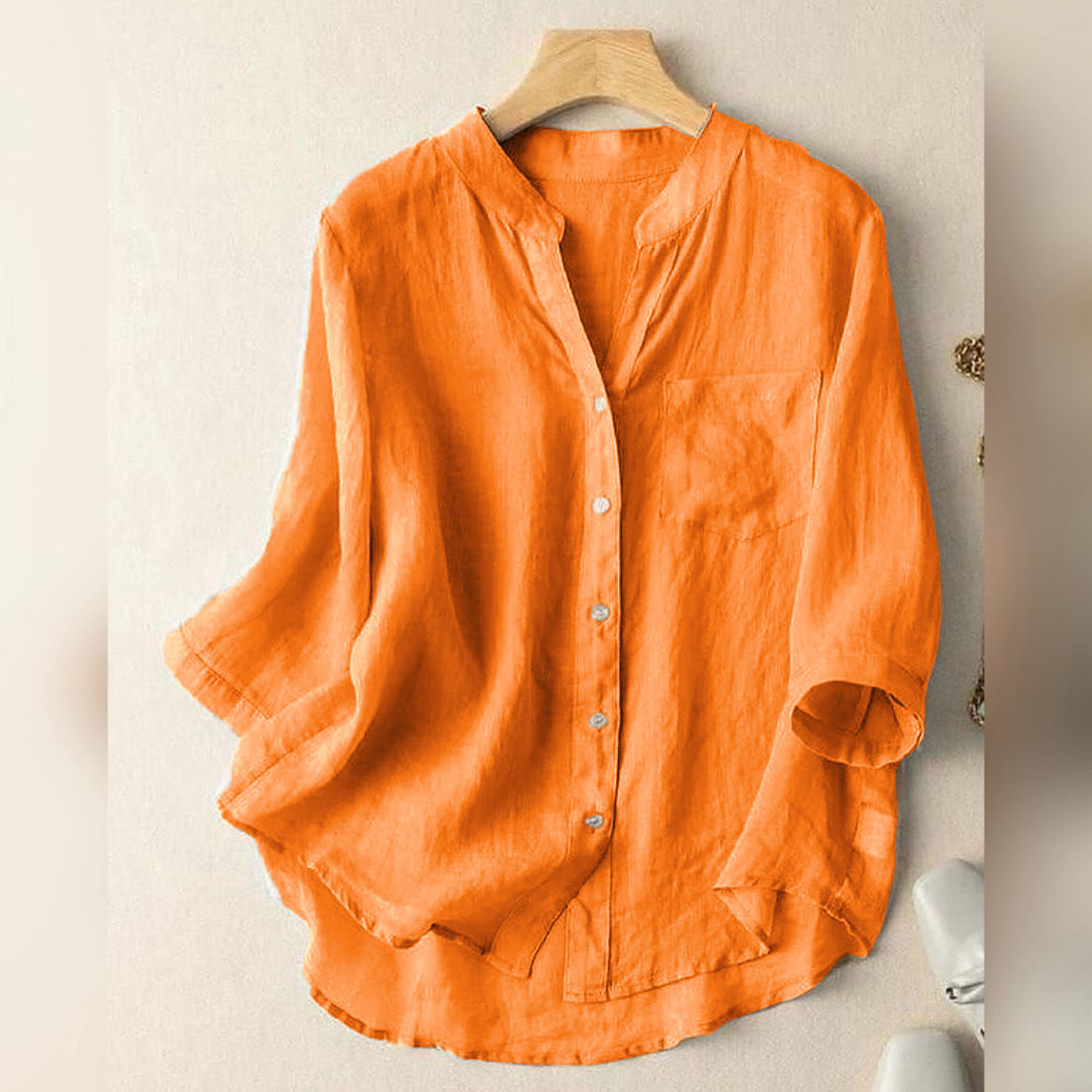 Women's cotton and linen shirt - casual Half Sleeve summer top