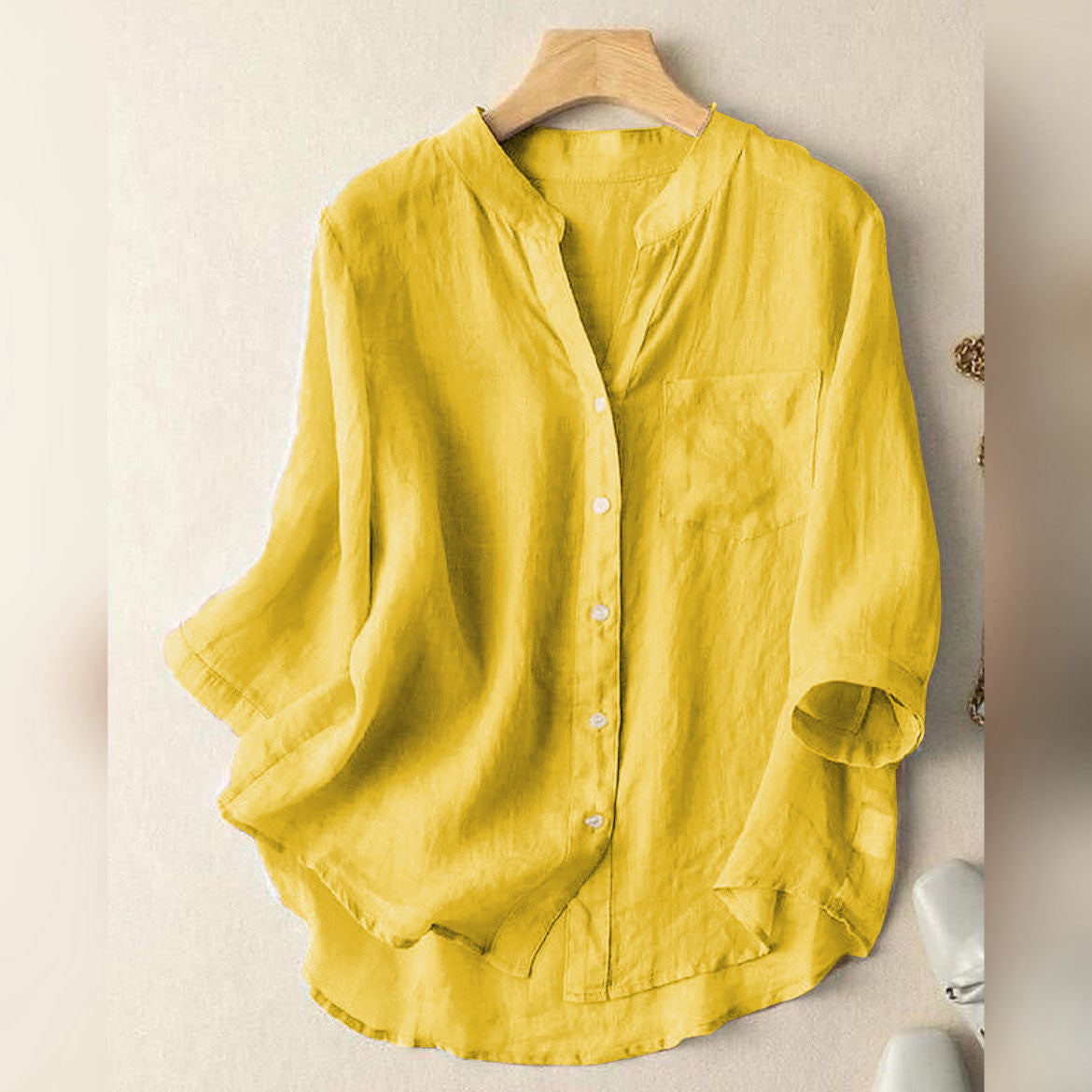 Women's cotton and linen shirt - casual Half Sleeve summer top