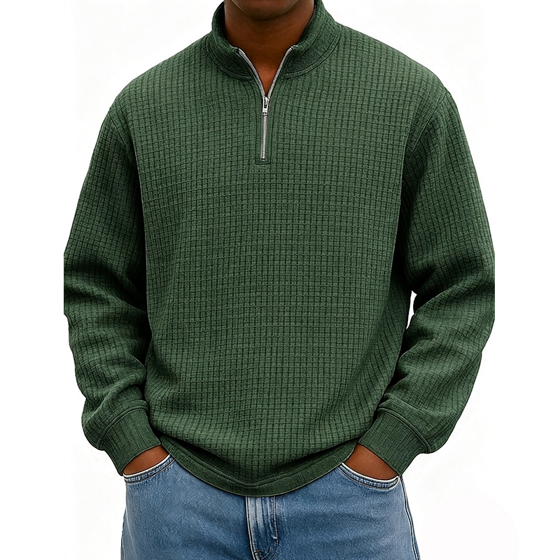 BESTSELLER🔥 Men’s Rib-Cuff Quarter-Zip Top – Cozy Waffle Texture, Everyday Casual Fit