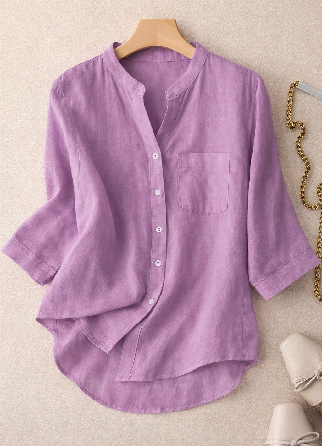 Women's cotton and linen shirt - casual Half Sleeve summer top