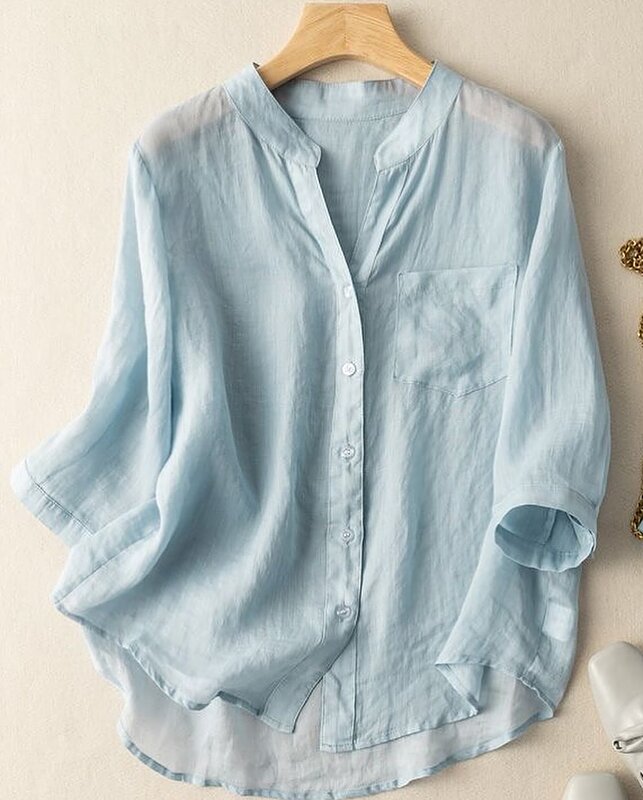 Women's cotton and linen shirt - casual Half Sleeve summer top